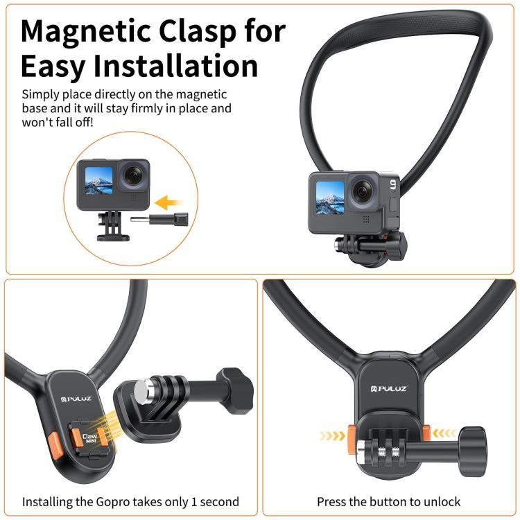 PULUZ Support de cou paresseux, support magnétique à dégagement rapide pour vue POV (noir)