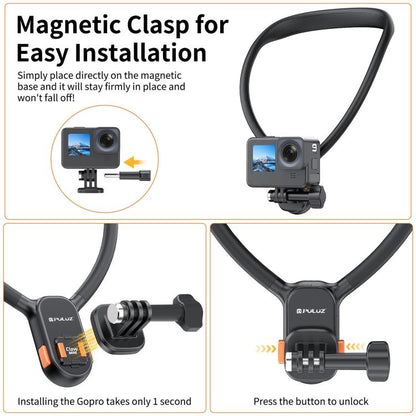 PULUZ Support de cou paresseux, support magnétique à dégagement rapide pour vue POV (noir)