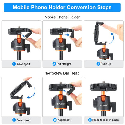 PULUZ 1.4m Phone Selfie Stick Tripod Vlog Live Streaming Holder with Phone Clip (Black)