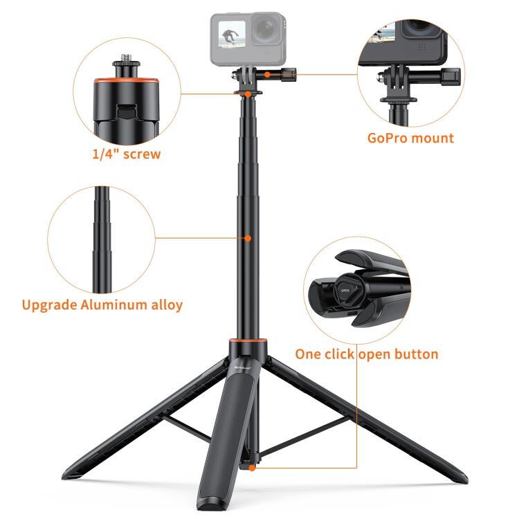 PULUZ 1.4m Action Camera Selfie Stick Tripod Vlog Live Streaming Holder (Black)