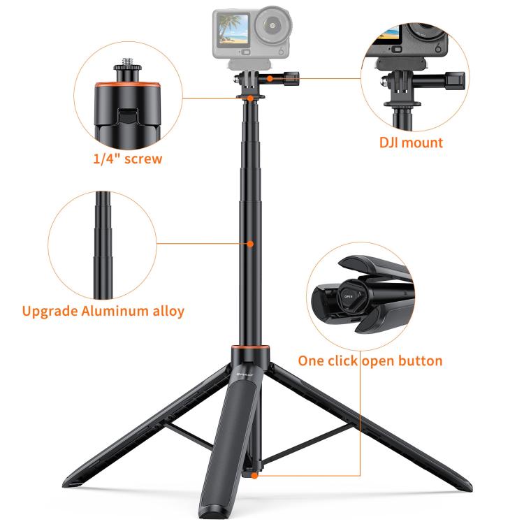 PULUZ 1.4m Action Camera Selfie Stick Tripod Vlog Live Streaming Holder (Black)