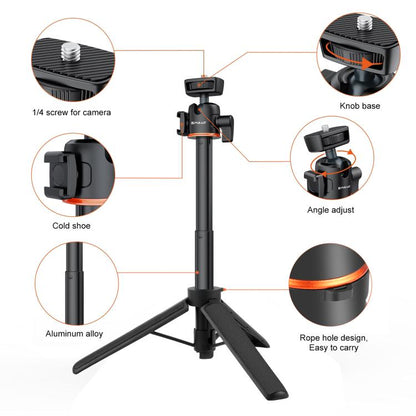 PULUZ Mini trépied d'extension pour caméra de téléphone, rotule à 360 degrés, griffe froide, perche à selfie (noir)