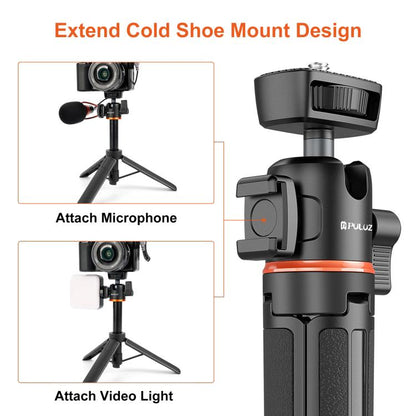 PULUZ Mini trépied d'extension pour caméra de téléphone, rotule à 360 degrés, griffe froide, perche à selfie (noir)