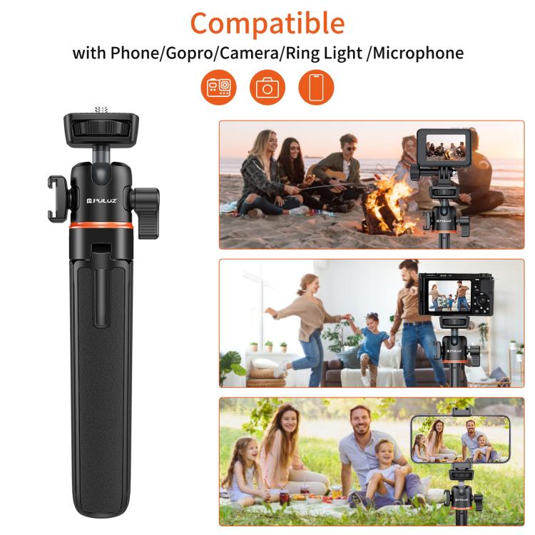 PULUZ Mini trépied d'extension pour caméra de téléphone, rotule à 360 degrés, griffe froide, perche à selfie (noir)