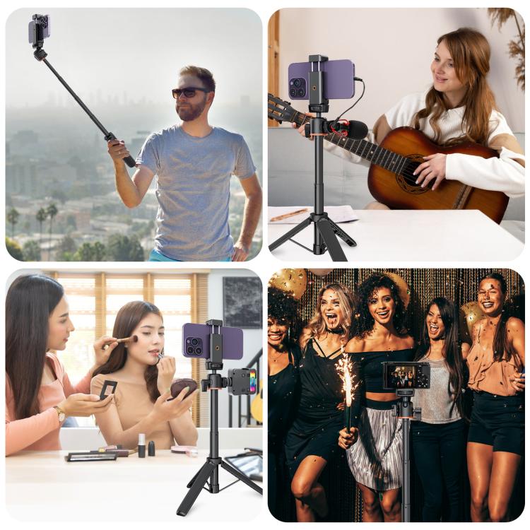 PULUZ Mini trépied d'extension pour caméra de téléphone, rotule à 360 degrés, griffe froide, perche à selfie (noir)