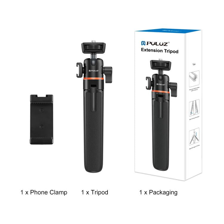 PULUZ Mini trépied d'extension pour caméra de téléphone, rotule à 360 degrés, griffe froide, perche à selfie (noir)