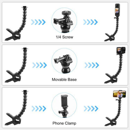 PULUZ Action Sports Cameras Jaws Flex Clamp Mount with Phone Clamp (Black)