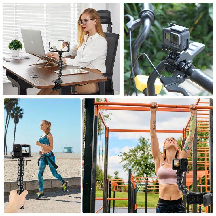 PULUZ Action Sports Cameras Jaws Flex Clamp Mount with Phone Clamp (Black)