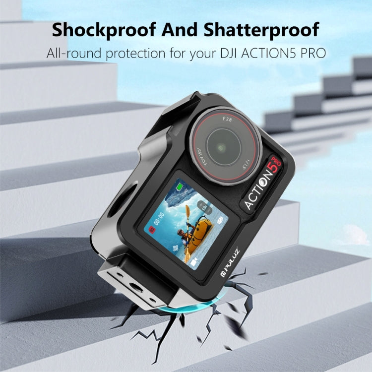 For DJI Osmo Action 5 Pro / 4 / 3 PULUZ Metal Cage Expansion Adapter Frame with Cold Shoe (Black)