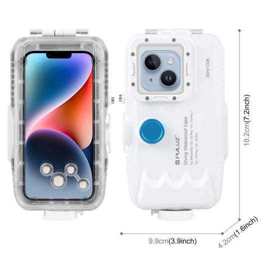 [Entrepôt américain] Étui de plongée étanche PULUZ 40m/130ft pour iPhone 16 / 15 / 15 Pro / 14 / 14 Pro / 13 / 13 Pro / 12 / 12 Pro, avec valve unidirectionnelle, pour la prise de photos et de vidéos sous l'eau