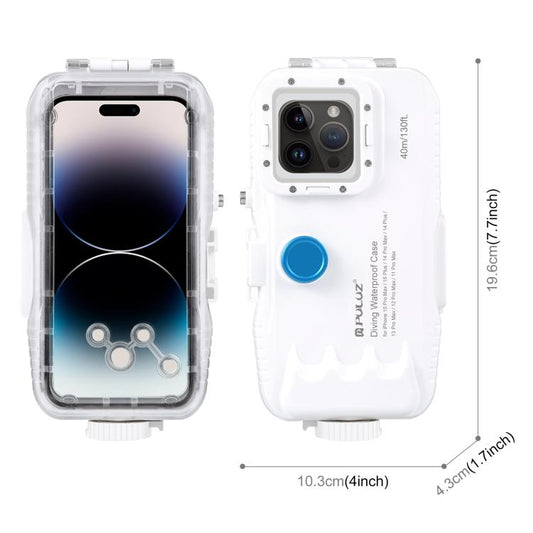 [US Warehouse] PULUZ Boîtier de plongée étanche 40m/130ft pour iPhone 15 Pro Max / 15 Plus / 14 Plus / 14 Pro Max / 13 Pro Max / 12 Pro Max / 11 Pro Max, avec Couvercle de boîtier sous-marin pour la prise de photos et vidéos avec valve unidirectionnelle