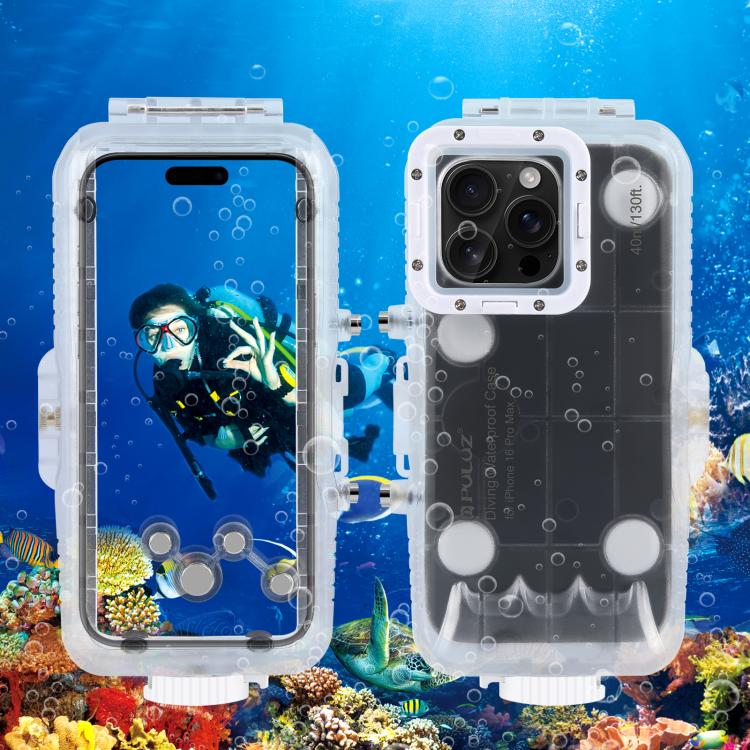 For iPhone 16 Pro Max PULUZ 40m/130ft Waterproof Diving Case Photo Video Taking Underwater Housing Cover (Transparent)