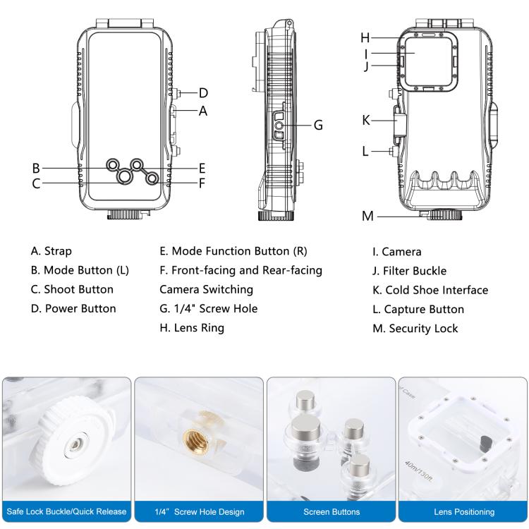 For iPhone 16 Pro Max PULUZ 40m/130ft Waterproof Diving Case Photo Video Taking Underwater Housing Cover (Transparent)