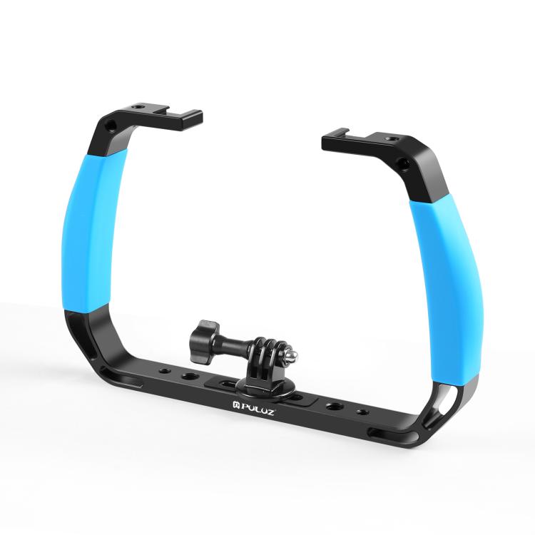 PULUZ Dual Silicone Handles Aluminium Alloy Underwater Diving Rig for GoPro, DJI OSMO Action, Insta360 and Other Action Cameras (Blue)
