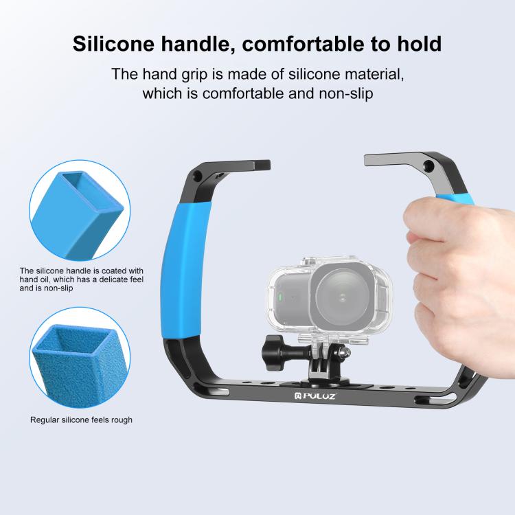 PULUZ Dual Silicone Handles Aluminium Alloy Underwater Diving Rig for GoPro, DJI OSMO Action, Insta360 and Other Action Cameras (Blue)