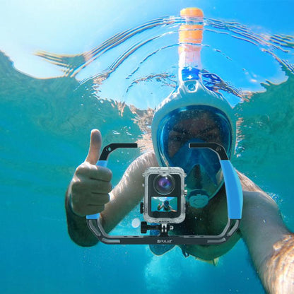 PULUZ Dual Silicone Handles Aluminium Alloy Underwater Diving Rig for GoPro, DJI OSMO Action, Insta360 and Other Action Cameras (Blue)
