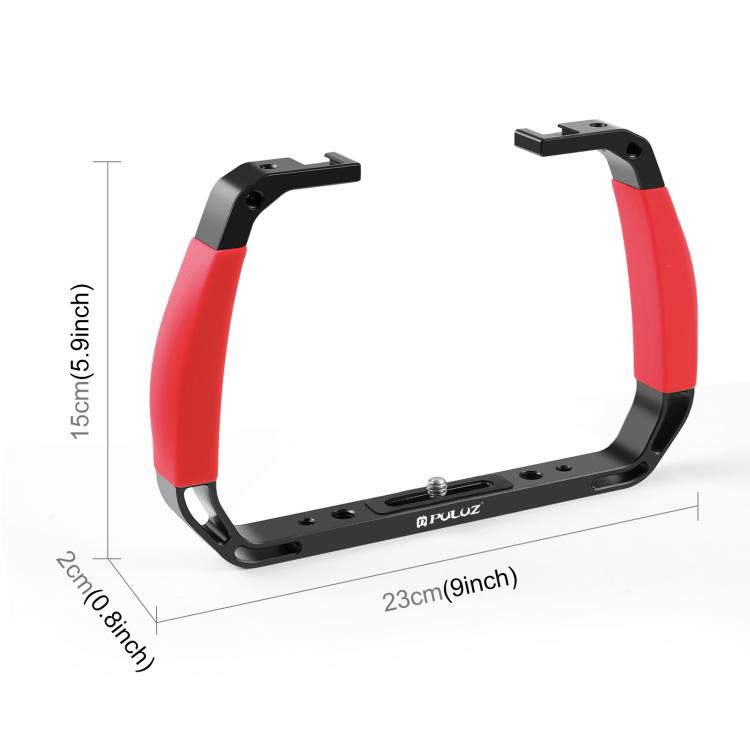 PULUZ Dual Silicone Handles Aluminium Alloy Underwater Diving Rig for GoPro, DJI OSMO Action, Insta360 and Other Action Cameras (Red)