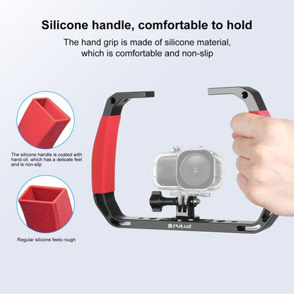 PULUZ Dual Silicone Handles Aluminium Alloy Underwater Diving Rig for GoPro, DJI OSMO Action, Insta360 and Other Action Cameras (Red)