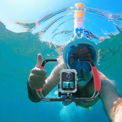 PULUZ Dual Silicone Handles Aluminium Alloy Underwater Diving Rig for GoPro, DJI OSMO Action, Insta360 and Other Action Cameras (Red)