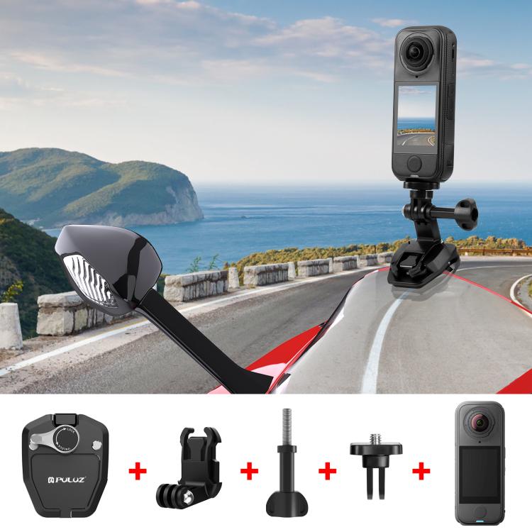 PULUZ Motorcycle Windshield Action Camera Mount Clip for GoPro Hero12 Black / DJI Osmo Action 4 / Insta360 X4 / Ace Pro and Other Action Cameras (Black)