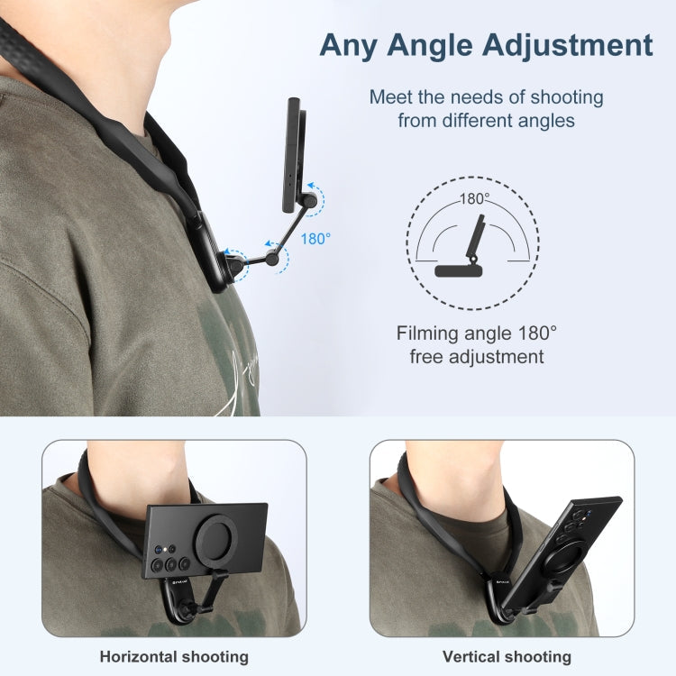 Support de collier magnétique PULUZ pour montage POV avec pince de téléphone pour caméras d'action GoPro / téléphones (Noir)