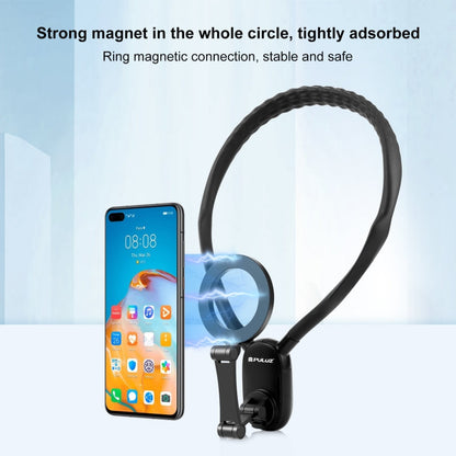 Support de collier magnétique PULUZ pour montage POV avec pince de téléphone pour caméras d'action GoPro / téléphones (Noir)