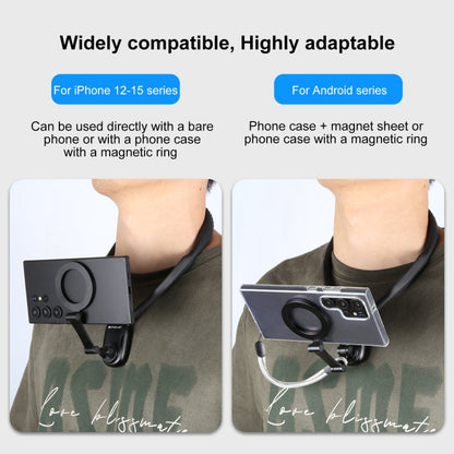 Support de collier magnétique PULUZ pour montage POV avec pince de téléphone pour caméras d'action GoPro / téléphones (Noir)