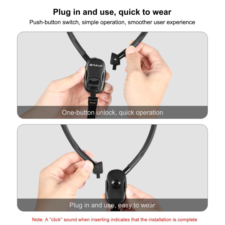 Support de collier magnétique PULUZ pour montage POV avec pince de téléphone pour caméras d'action GoPro / téléphones (Noir)