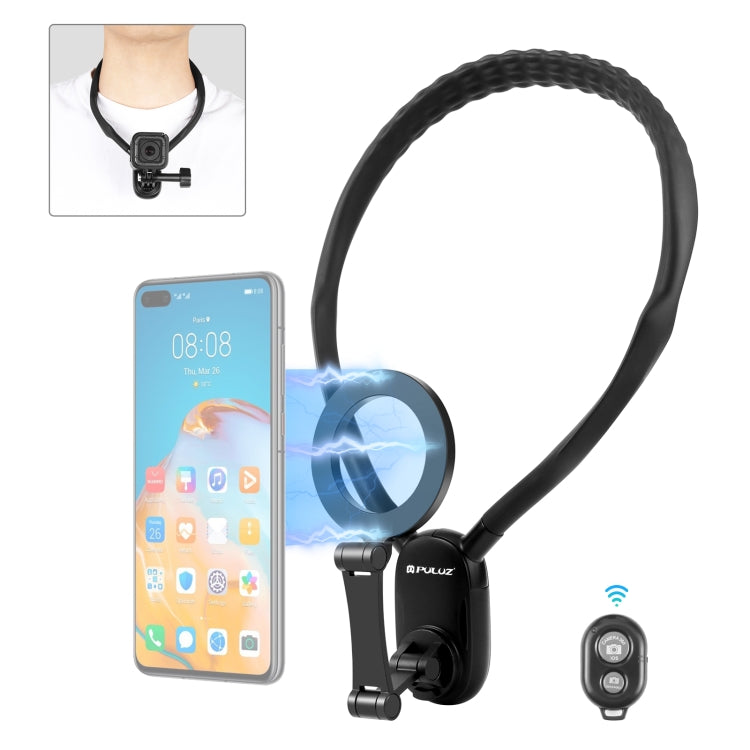 Support de collier magnétique PULUZ pour montage POV avec pince de téléphone pour caméras d'action GoPro / téléphones (Noir)
