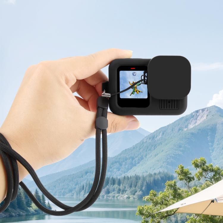 For GoPro HERO13 Black PULUZ Silicone Protective Case Cover with Wrist Strap & Lens Cover (Black)
