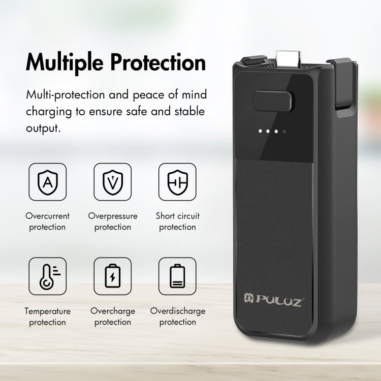 For DJI Osmo Pocket 4 / 3 PULUZ High-Capacity 2800mAh Battery Grip (Black)