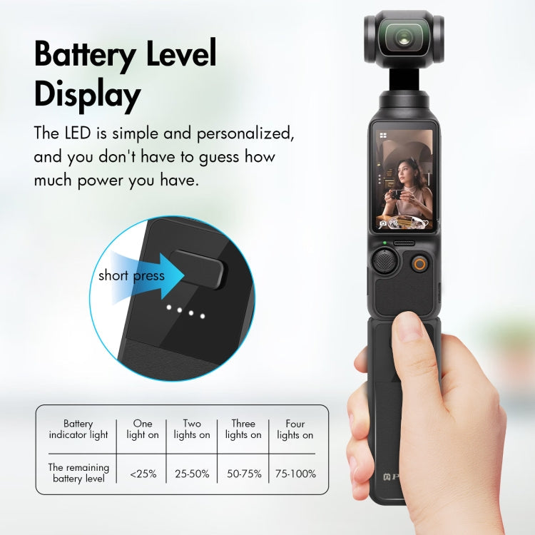 For DJI Osmo Pocket 4 / 3 PULUZ High-Capacity 2800mAh Battery Grip (Black)
