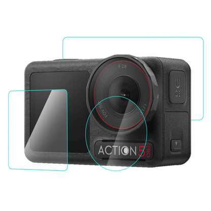 For DJI Osmo Action 5 Pro PULUZ 3-in-1 Lens Front and Back Screen Tempered Glass Explosion-proof Film (Transparent)