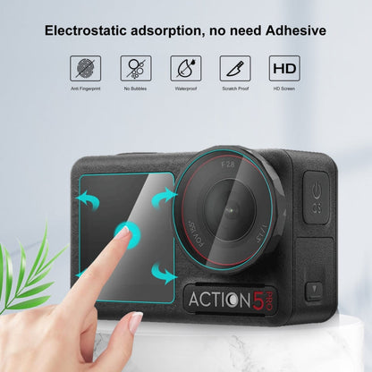 For DJI Osmo Action 5 Pro PULUZ 3-in-1 Lens Front and Back Screen Tempered Glass Explosion-proof Film (Transparent)