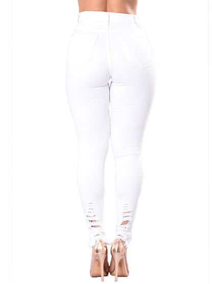 Trendy Hollow Out Solid Women Pencil Jeans