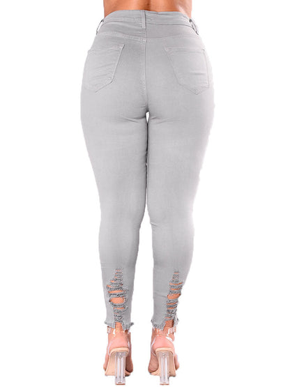 Trendy Hollow Out Solid Women Pencil Jeans