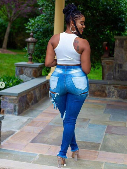 Hole Ripped Skinny Denim Jean Pants