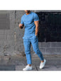 Men Solid Casual Short Sleeve Two Piece Pants Set