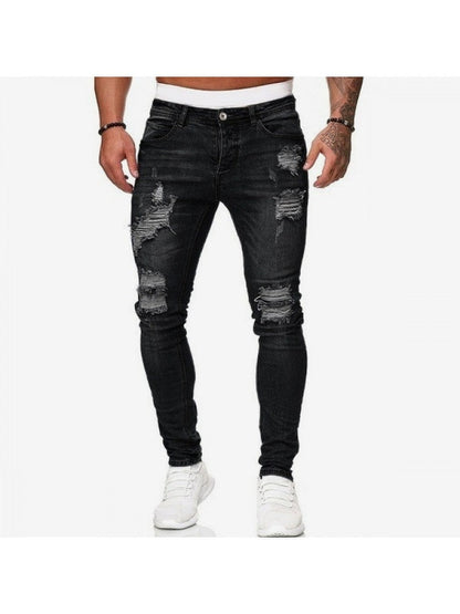 Jeans déchirés délavés taille moyenne