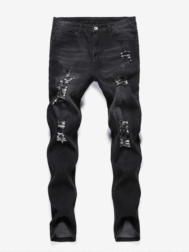 Jeans déchirés délavés taille moyenne