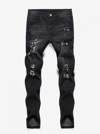 Jeans déchirés délavés taille moyenne
