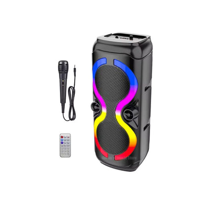 Enceinte de fête portable – Double basse 8'', anneaux lumineux LED, micro sans fil et karaoké (ZQS8229/30)