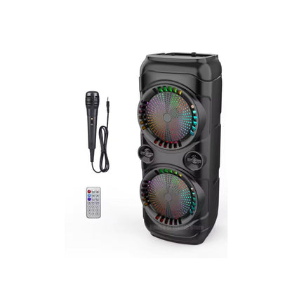 Enceinte de fête portable – Double basse 8'', anneaux lumineux LED, micro sans fil et karaoké (ZQS8229/30)