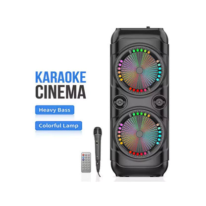 Enceinte de fête portable – Double basse 8'', anneaux lumineux LED, micro sans fil et karaoké (ZQS8229/30)