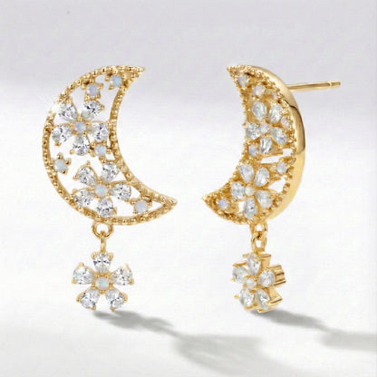 Boucles d'oreilles fleur de lune Posie | Plaqué or 18 carats