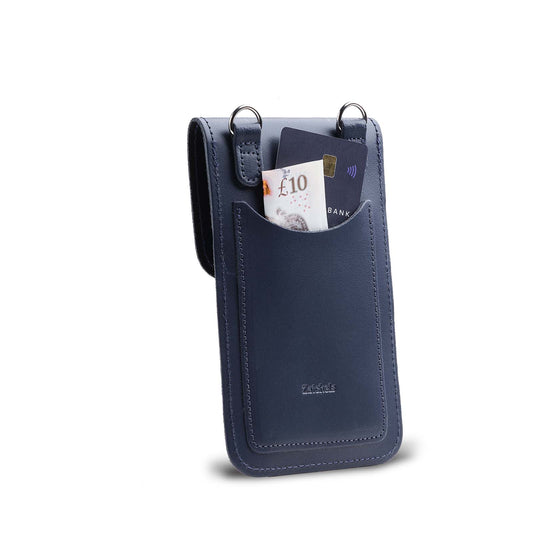 Pochette en cuir faite main pour téléphone portable Plus - Bleu marine