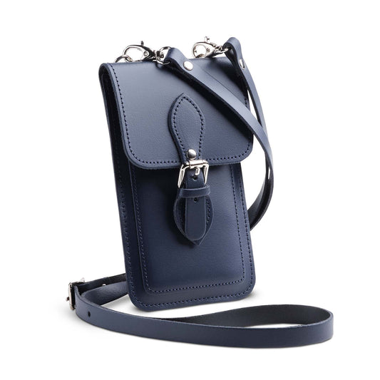 Pochette en cuir faite main pour téléphone portable Plus - Bleu marine