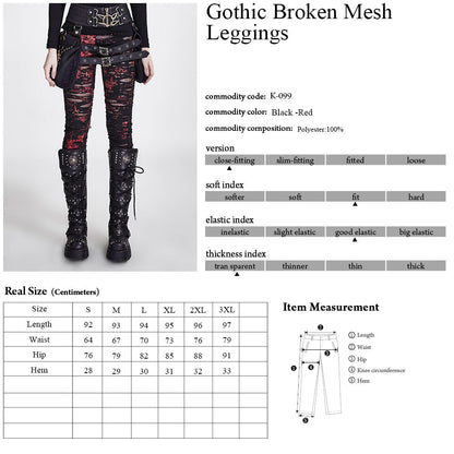 Punk Rave Gothalyptic Lara Leggings - Distressed Gothic Mesh Red Splatter Black