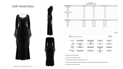 Robe noire en velours avec manches en dentelle Isolde de Punk Rave