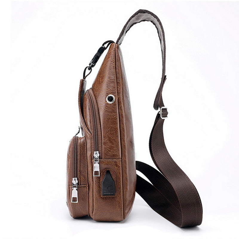 PU Leather USB Chest Bag